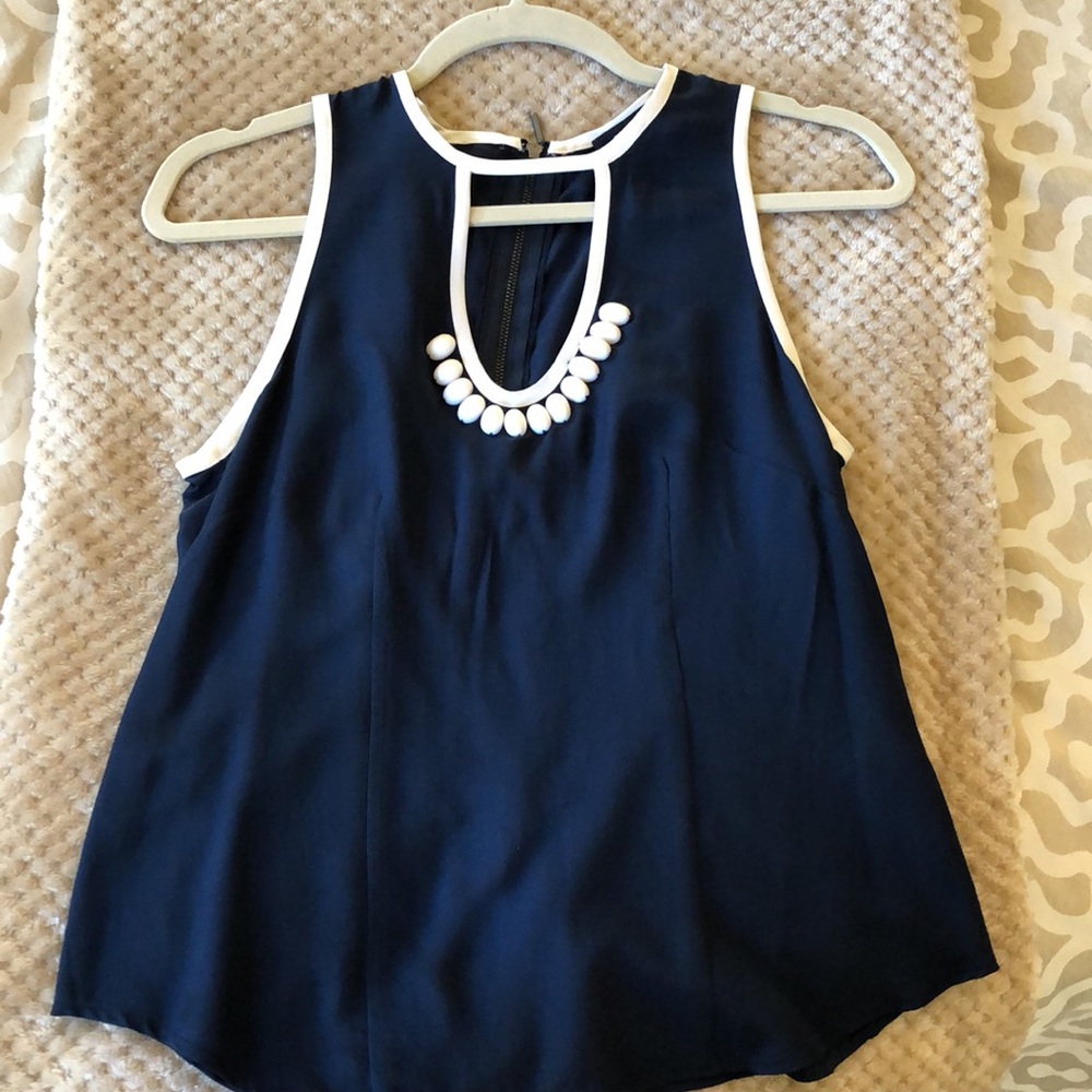 Nanette Lepore Navy / White Multi-Media Top Sz 2